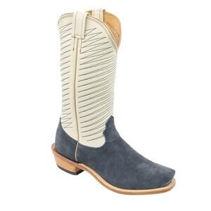 NEW FENOGLIO men's roughout western boot in navy/cream